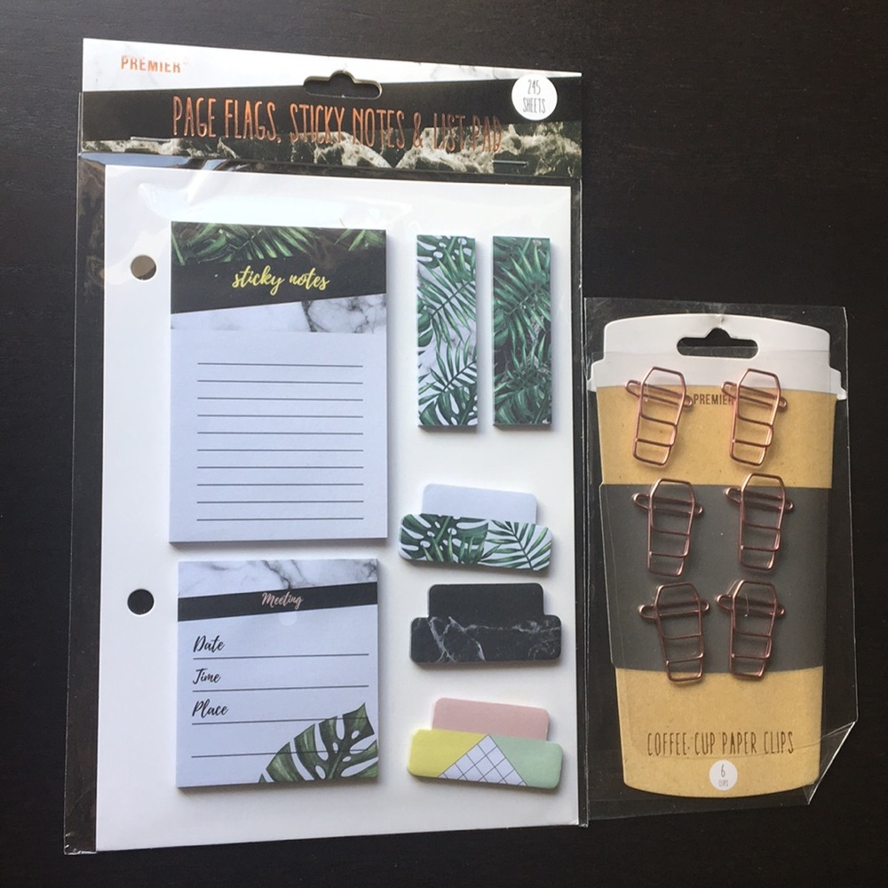 Stationery Set Sticky Notes + Coffee Paper Clips